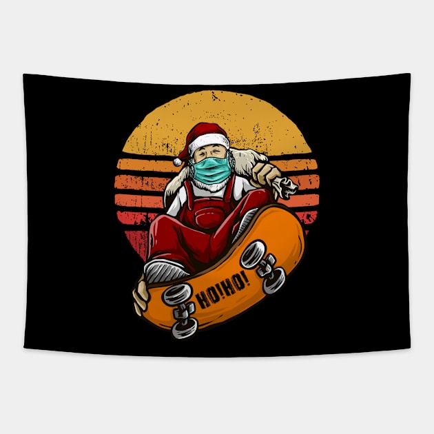 Ho! Ho! Ho!. Funny Christmas Lovers T-shirt Santa Claus Skateboard With Mask Tapestry by Xpert Apparel