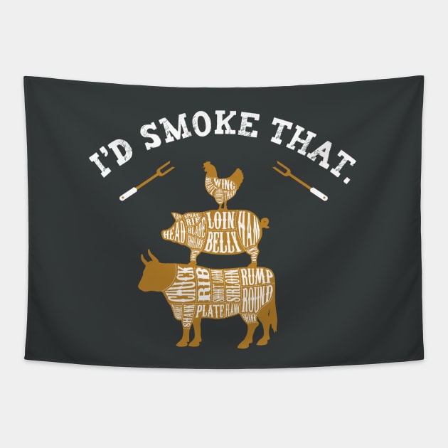 I'd Smoke That Funny Cow Chicken Pig Grilling Tapestry by figandlilyco