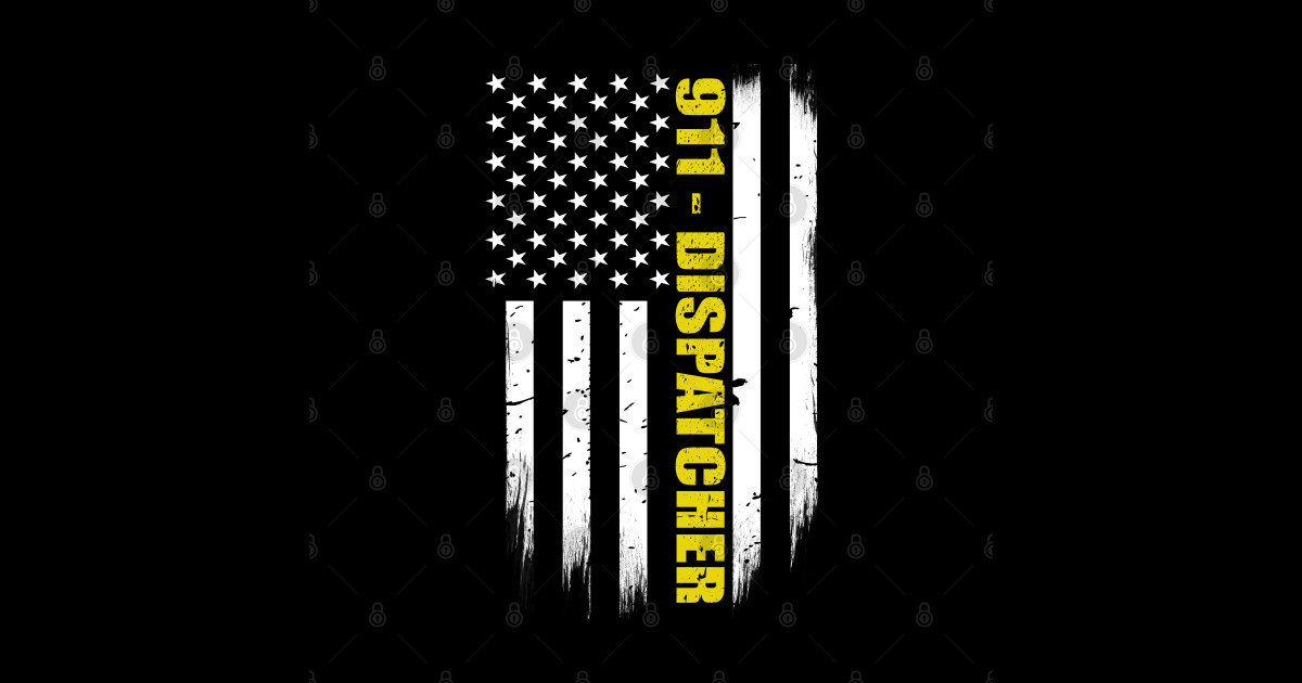 911 Dispatcher Thin Gold Line Flag - Dispatcher Gift - Sticker | TeePublic
