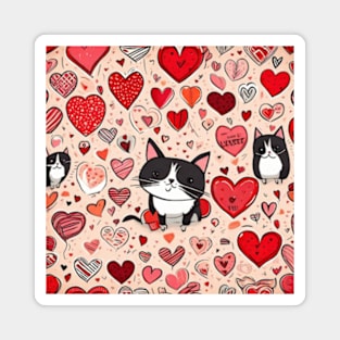 Valentines day cat and hearts pattern gift ideas Magnet