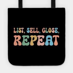 Retro Real Estate Agent Funny Realtor Saying List Sell Close Repeat Tote