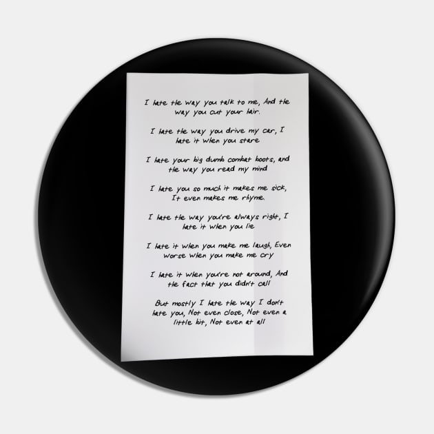 10 Things I Hate About You Poem Pin by VideoNasties