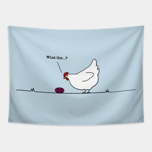 Confused chicken with Easter egg Tapestry