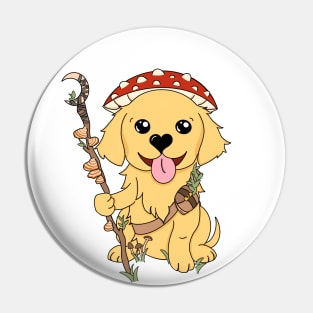 Golden Retriever Mushroom Druid | DND Dog | Fantasy Art | Red Mushroom Pin