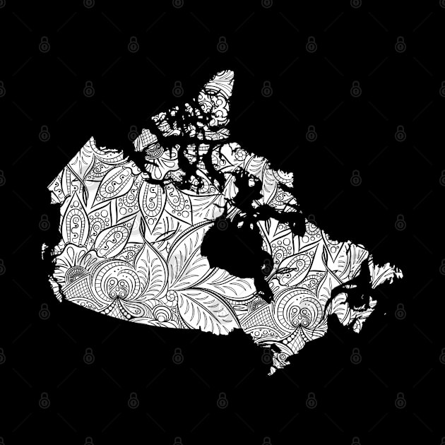 Mandala art map of Canada with text in white by Happy Citizen