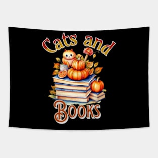 Cats and Books Autumn Fall theme Tapestry