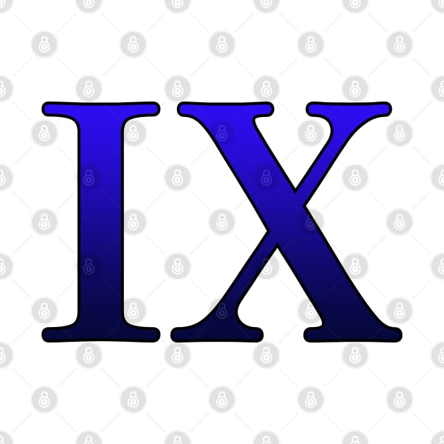 Blue Roman Numeral 9 IX by Numerica