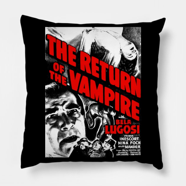 Womens Vampire Dark Lord Dracula Lugosi Horror Movie Retro Poster Pillow by Juandamurai