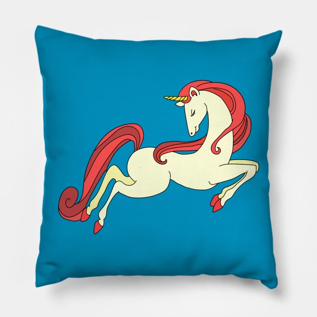 Unicorn Red Hair Pillow by JulietLake