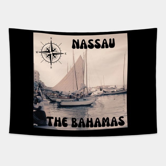 1960s Harbor Sailboat Scene in Nassau, The Bahamas Tapestry by The Golden Palomino