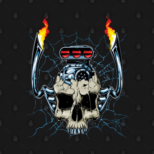 skull with car engine and nitro by MuftiArt