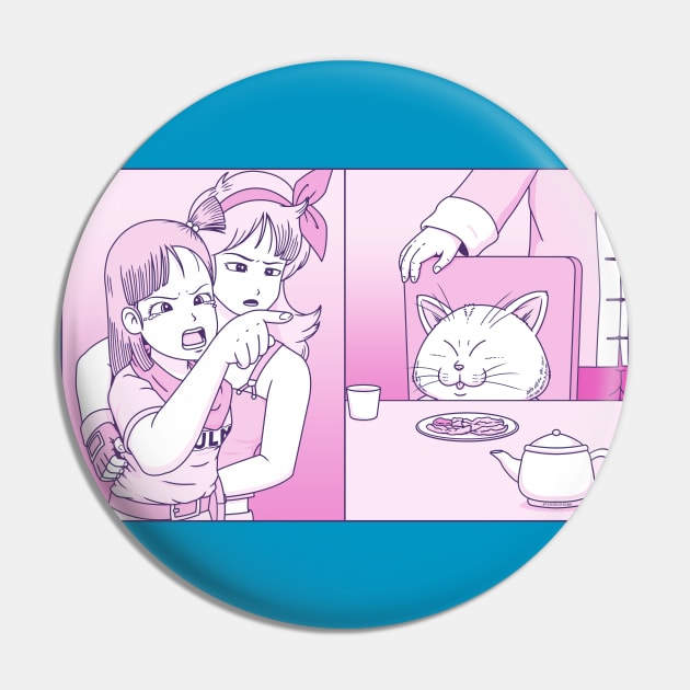 Girl Pointing at a Cat Pin by pigboom