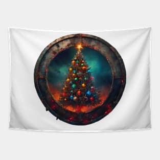 Fiery Decorated Christmas Tree in a Steel Ring Tapestry