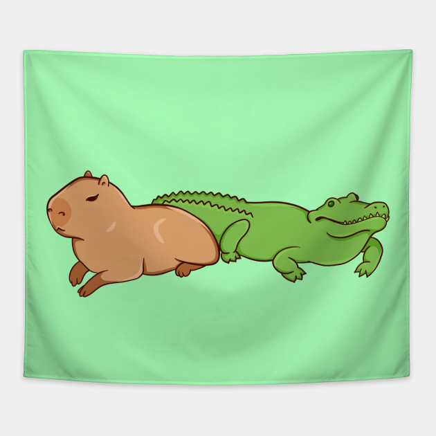 Capybara With A Crocodile Capybara Tapisserie Teepublic De