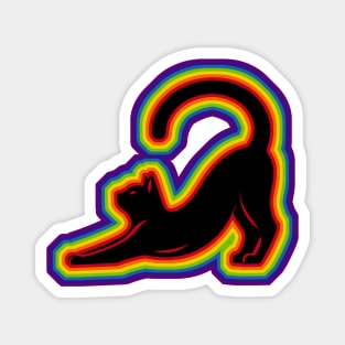 LGBTQ+ rainbow a stretching black cat silhouette Magnet