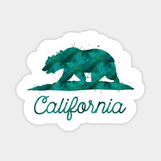 Green Watercolor California State Flag Bear Magnet