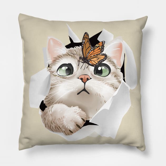 Curious Cat In The Hole Pillow by Katheryn's Studio