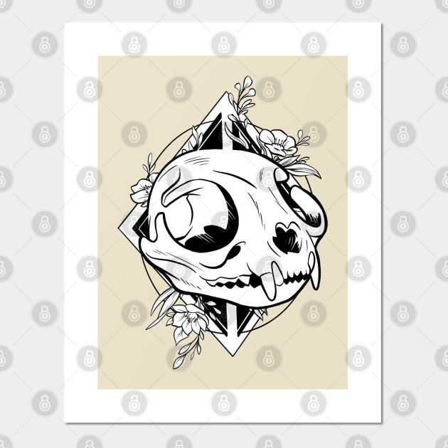 Wallpaper Pretty Skull Cat Affiche Et Impression D Art Teepublic Fr Free HD