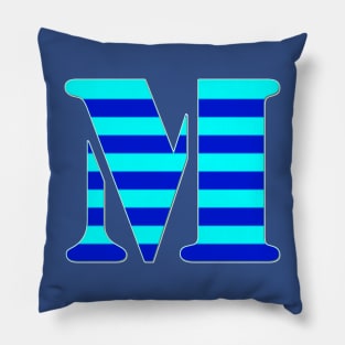 CUTE INITIAL M, BLUE Pillow