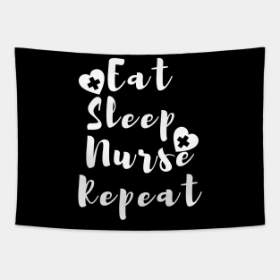 Eat Sleep Nurse Repeat With Hearts in White design Tapestry