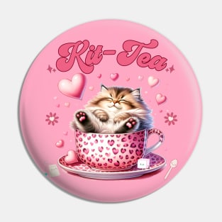 Retro Cute Cat and Tea Pin