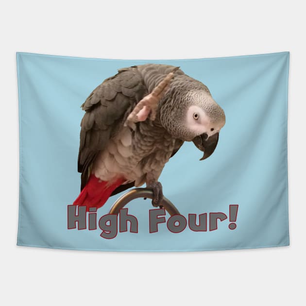 African Grey Parrot Waving High Four Tapestry by Einstein Parrot