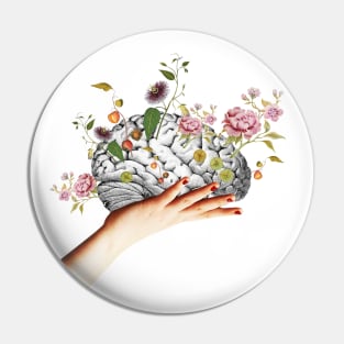 Brain Flowers Collage Pin