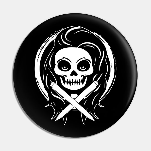 Journalist Skull and Crossed Pens White Logo Pin by Nuletto