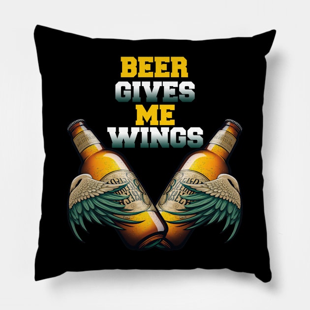 Beer gives me wings Pillow by i2studio