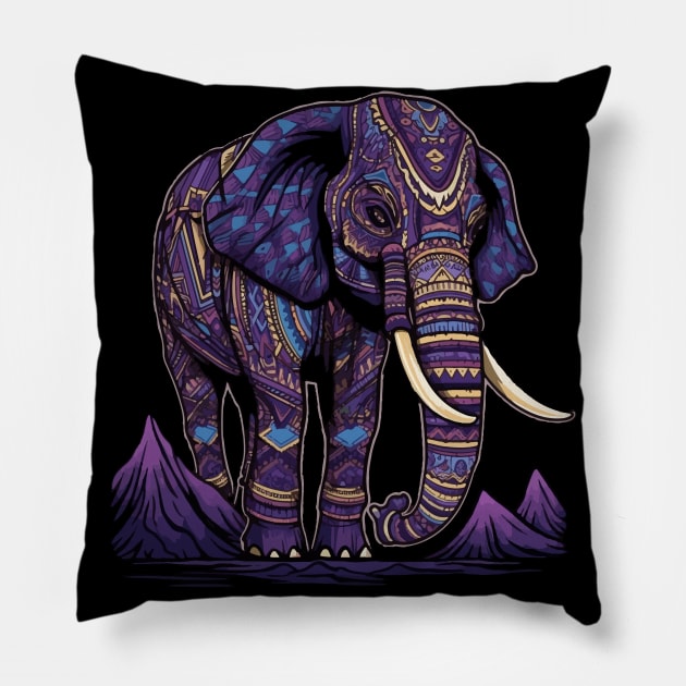 DMT Art Style Elephant Pillow by Obotan Mmienu