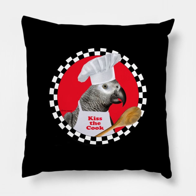 African Grey Congo kiss the Cook Pillow by Pollysapparel