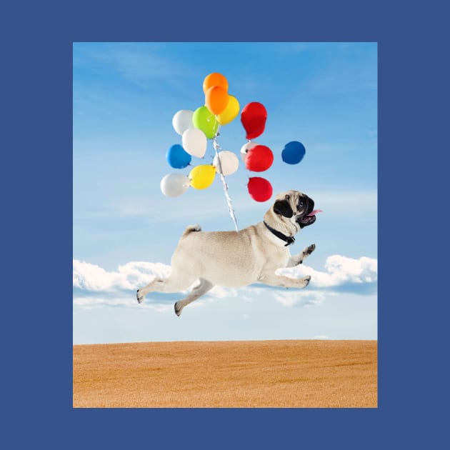 Flying Pug With Balloons by Random Galaxy