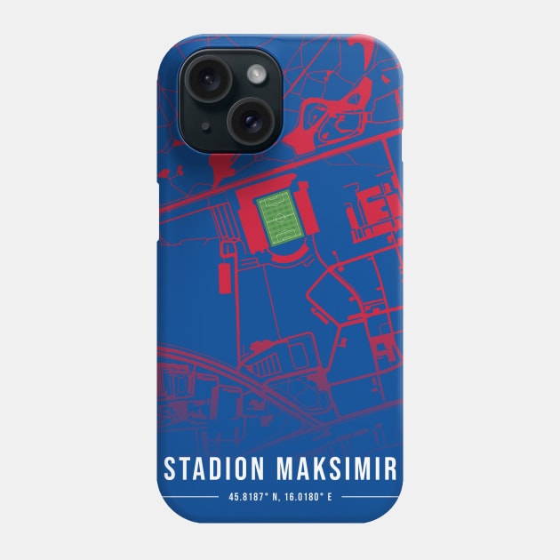 Maksimir Stadion Blue Map Design Phone Case by TopFootballStadiums