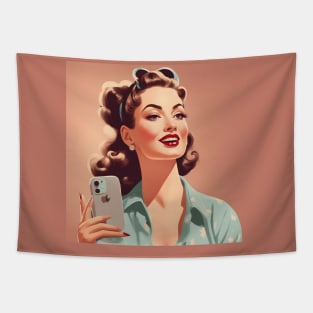 Retro Selfie Smartphone Pin Up Girl Tapestry