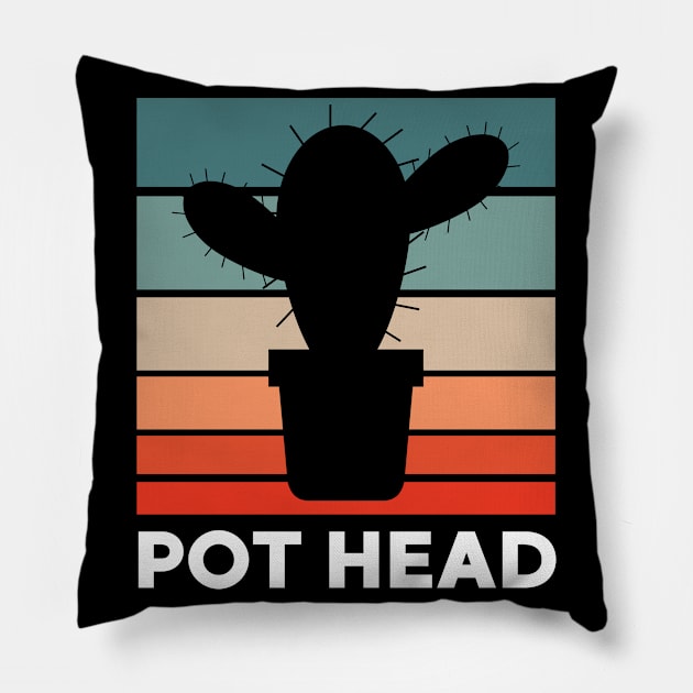 Pot Head Gardener Garden Cactus Retro Pillow by Schwarzweiss