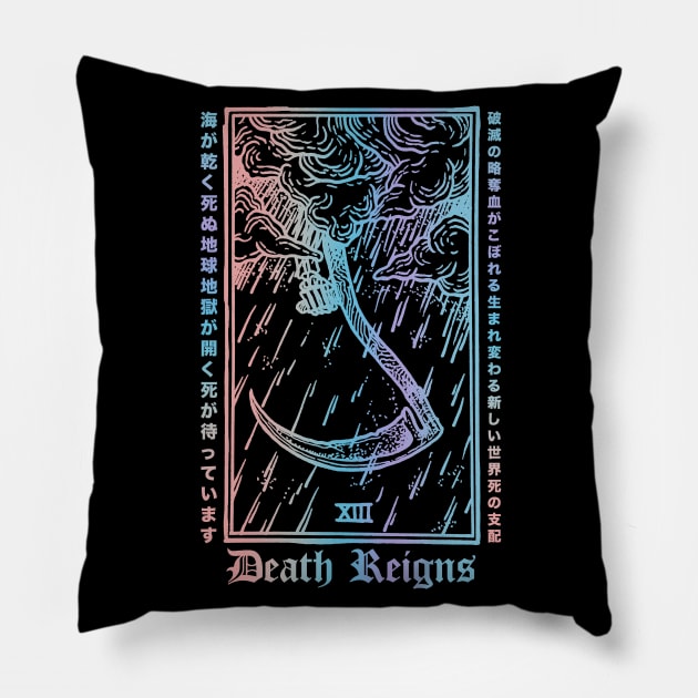 Death Reigns Pastel Japanese Goth Pillow by btcillustration