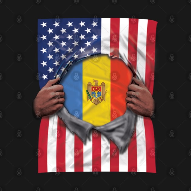 Moldova Flag American Flag Ripped - Gift for Moldovan From Moldova by Country Flags