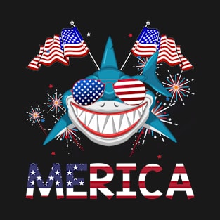 Merica Shark Usa American Flag Independence T-Shirt