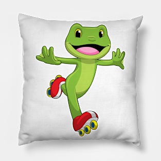 Frog as Inline skater with Roller skates Pillow