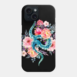 Blue Watercolor Snake In The Flower Garden Phone Case