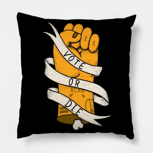 Vote or Die, Voting America 2020. Yellow Fist Pillow