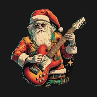 Rock & Roll Christmas Santa Claus Electric Guitar Player T-Shirt