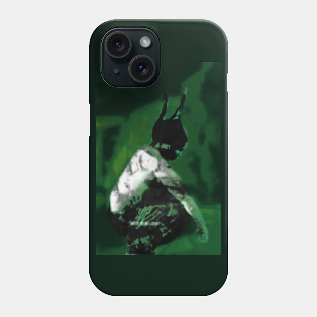 Portrait, digital collage and special processing. Horned devil is sitting. Like drawn, gray and green. Phone Case by 234TeeUser234