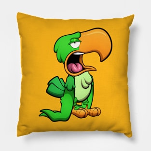 Bored Green Parrot Pillow