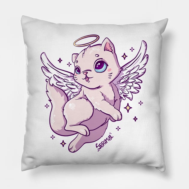 Cute celestial angel cat with wings Pillow by SPIRIMAL