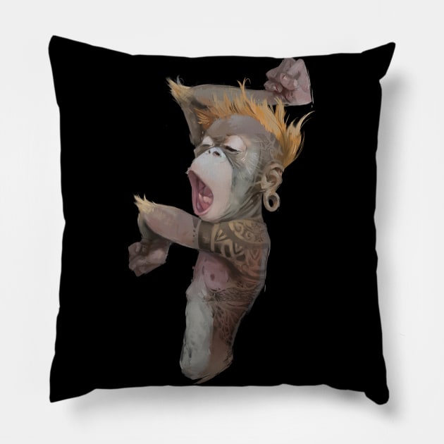 Monkey 04 Pillow by RamonMascaros