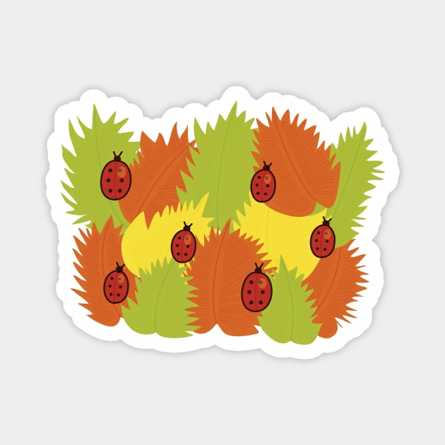 Autumn Leaves and Ladybugs Magnet by Boriana Giormova