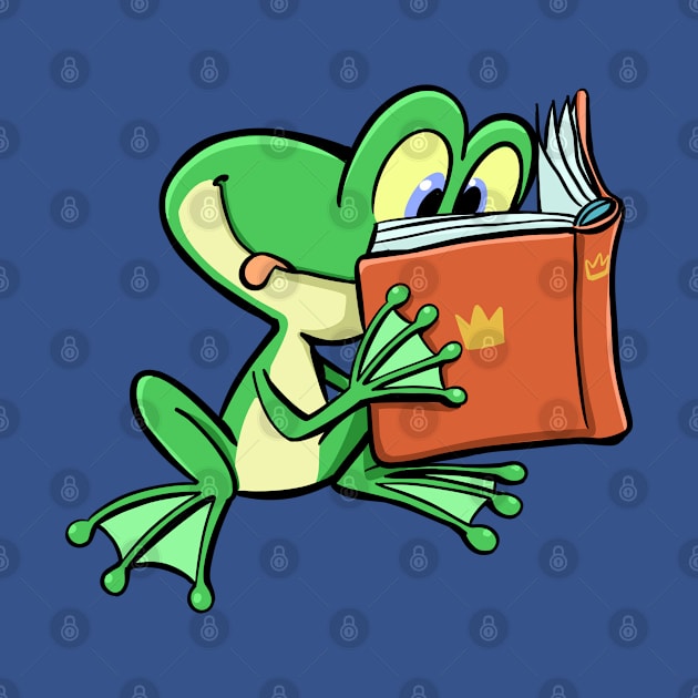 green frog reads fairy tales from a book by duxpavlic