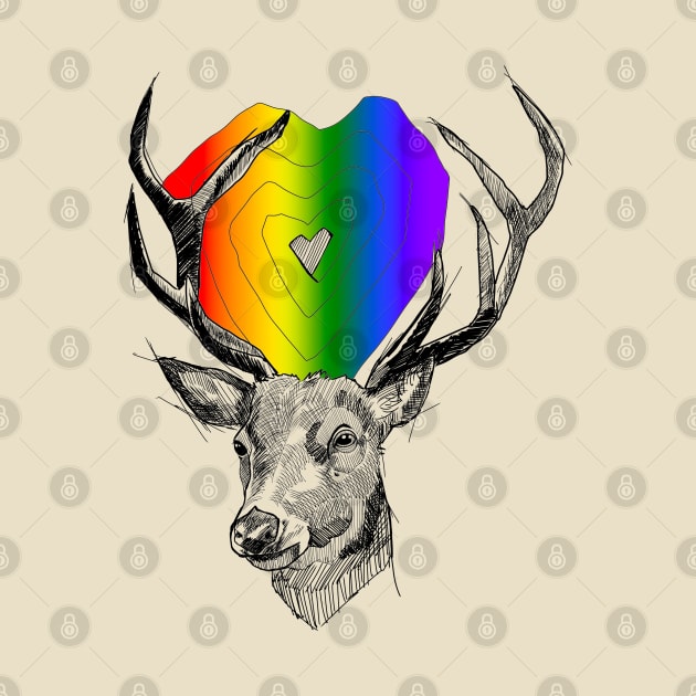 Stag deer with pride heart. Feel the rainbow by Blacklinesw9