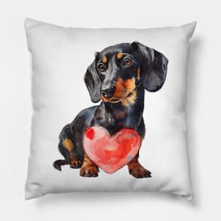 Valentine Dachshund Holding Heart Pillow